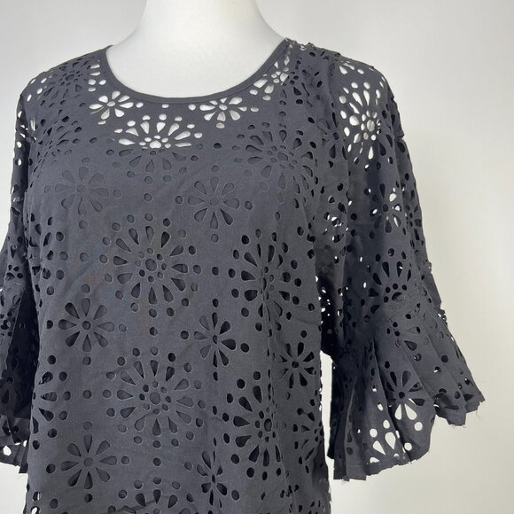 $428 NWOT See by Chloé Eyelet Top Lasercut Perforated Blouse Size 34 Black - Picture 6 of 14